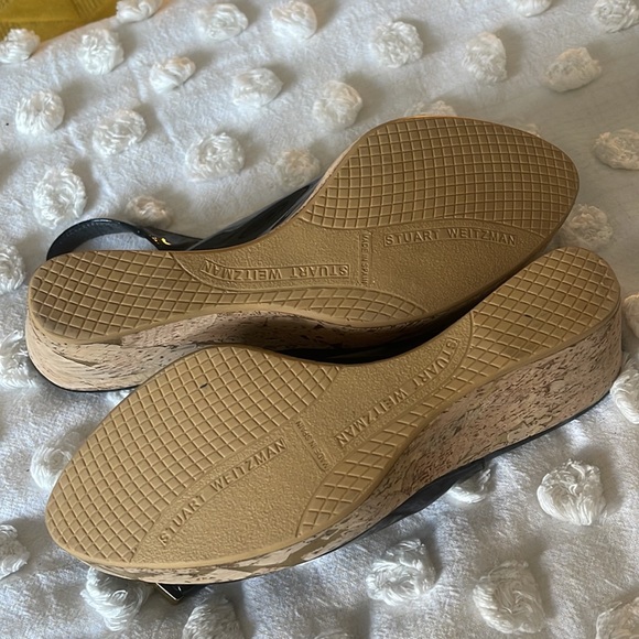 Stuart Weitzman sling back cork platform wedge sandals size 9 / Black - Picture 4 of 6